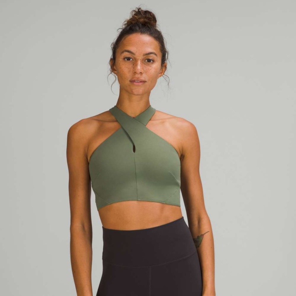 Lululemon Nulu Wrap-Front Longline Bra *Light Support, A/B Cup 8 Green Twill